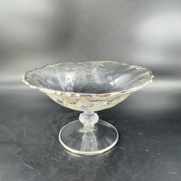 1950s HEISEY ORCHID Footed Pedestal Dish Bowl Silver Overlay Manganese 365nm UV - Picture 5 of 16